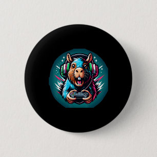 Video Game Capybara Gaming  6 Cm Round Badge