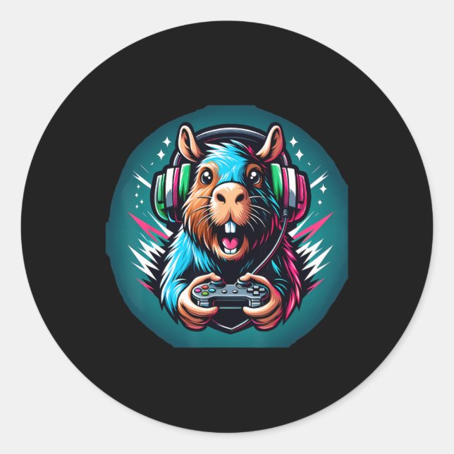 Video Game Capybara Gaming  Classic Round Sticker (Front)