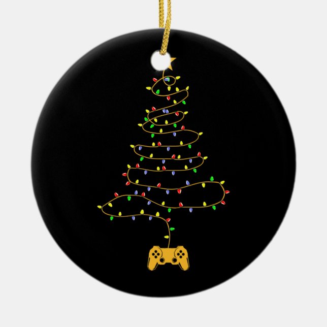 Video Game Christmas Tree Lights Gaming Pajama Ceramic Ornament (Front)