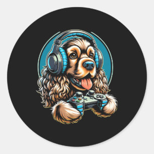 Video Game Cocker Spaniel Dog Gaming Classic Round Sticker