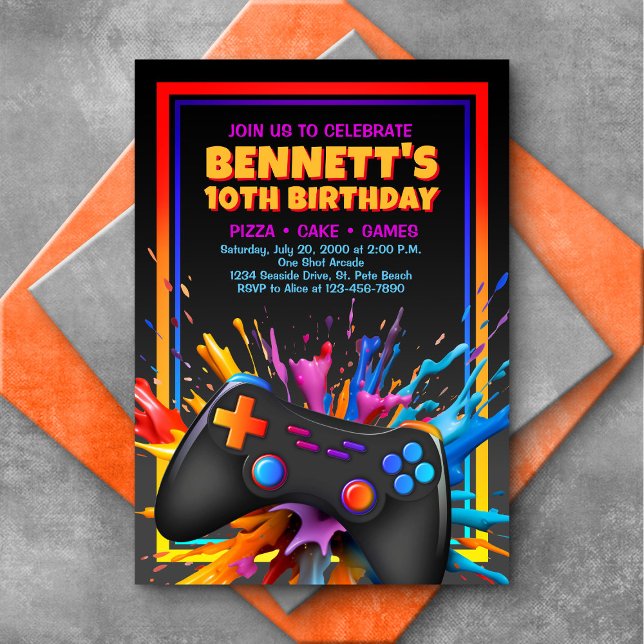 Video Game Colourful Birthday Invitation (Creator Uploaded)