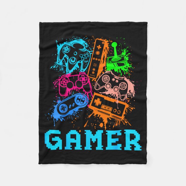 Video Game Console Controllers Clic Gamer Lover Co Fleece Blanket (Front)