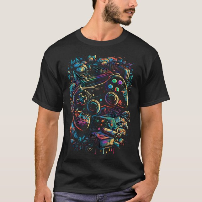 Video Game Console Controllers Retro 80 s 90 s Arc T-Shirt (Front)