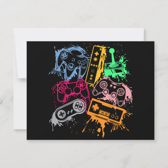 Video Game Console Controllers Retro 80's 90's Arc Holiday Card (Front)