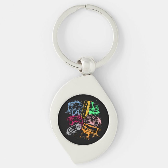 Video Game Console Controllers Retro 80's 90's Arc Key Ring (Front)
