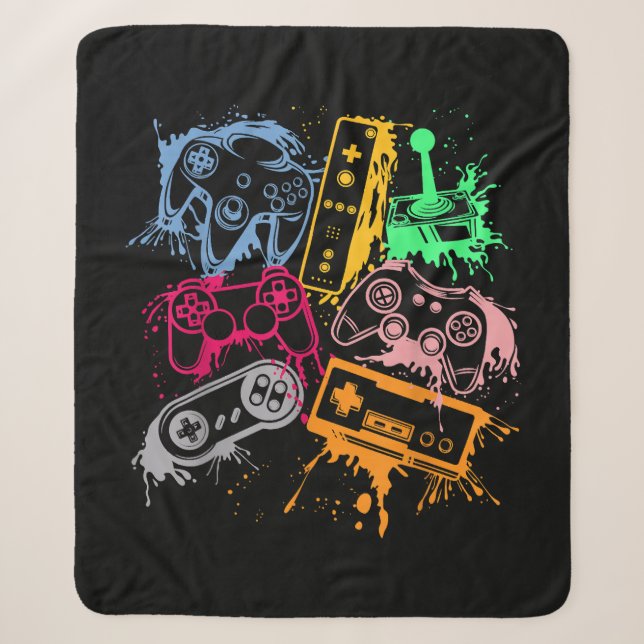Video Game Console Controllers Retro 80's 90's Arc Sherpa Blanket (Front)