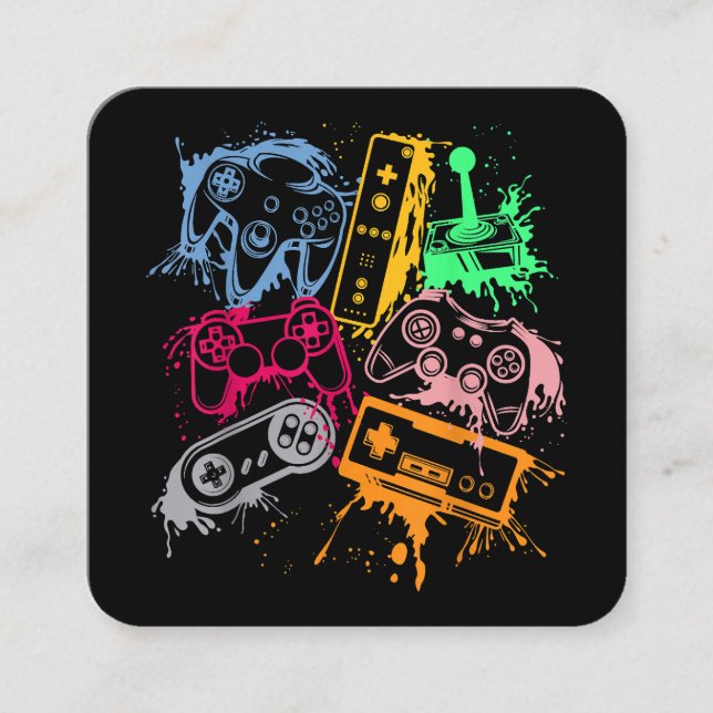 Video Game Console Controllers Retro 80's 90's Arc Square Business Card (Front)