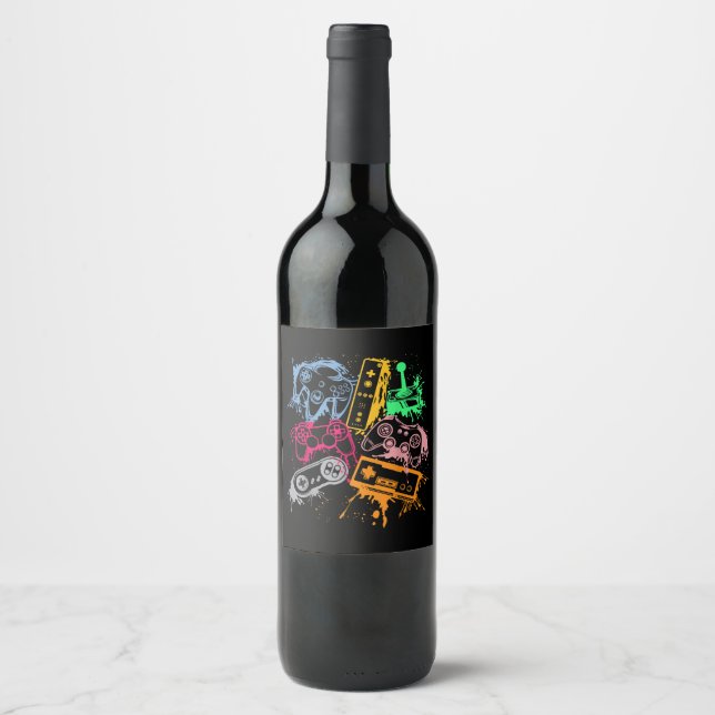 Video Game Console Controllers Retro 80's 90's Arc Wine Label (Front)