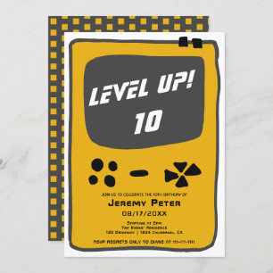 Video game console level up 10 kid birthday invitation