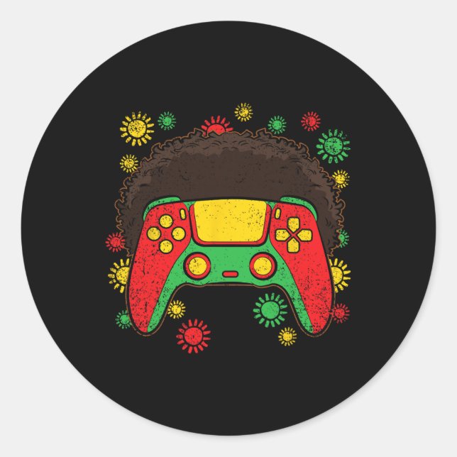 Video-game Controller Afro Black History Month Gam Classic Round Sticker (Front)