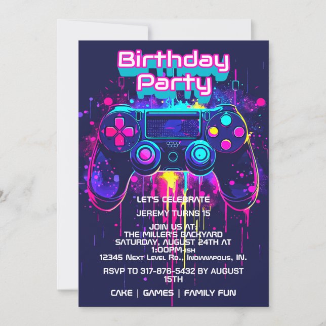 Video Game Controller Birthday Party Invitations (Front)