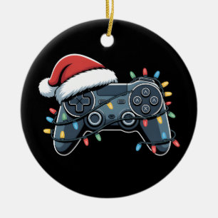 Video Game Controller Christmas Santa Gamer Boys Ceramic Ornament