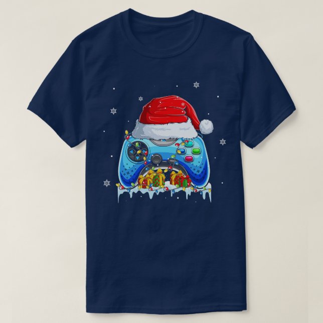 Video Game Controller Christmas Santa Hat Boys Kid T-Shirt (Design Front)