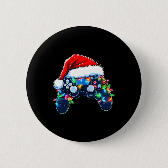 Video Game Controller Christmas Santa Hat Gamer Bo 6 Cm Round Badge (Front)