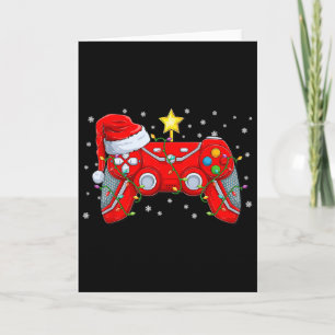 Video Game Controller Christmas Santa Hat Gamer Bo Card