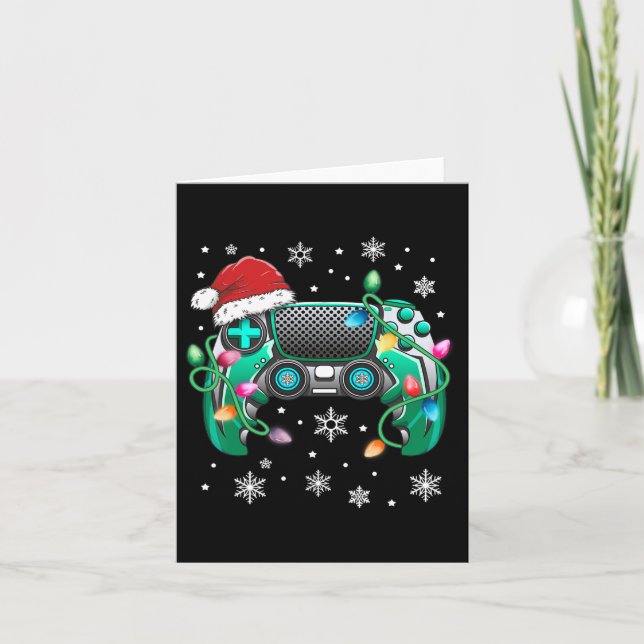 Video Game Controller Christmas Santa Hat Gamer Bo Card (Front)