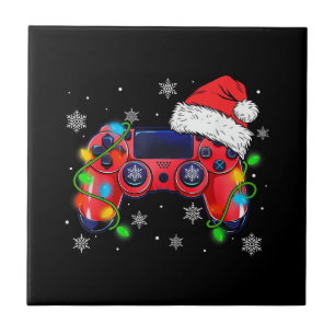 Video Game Controller Christmas Santa Hat Gamer Bo Ceramic Tile