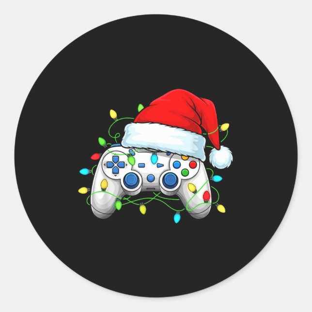 Video Game Controller Christmas Santa Hat Gamer Bo Classic Round Sticker (Front)