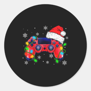 Video Game Controller Christmas Santa Hat Gamer Bo Classic Round Sticker