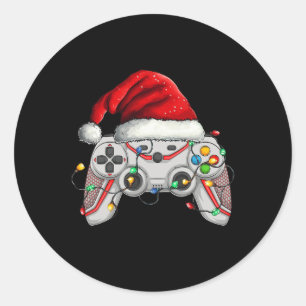 Video Game Controller Christmas Santa Hat Gamer Bo Classic Round Sticker