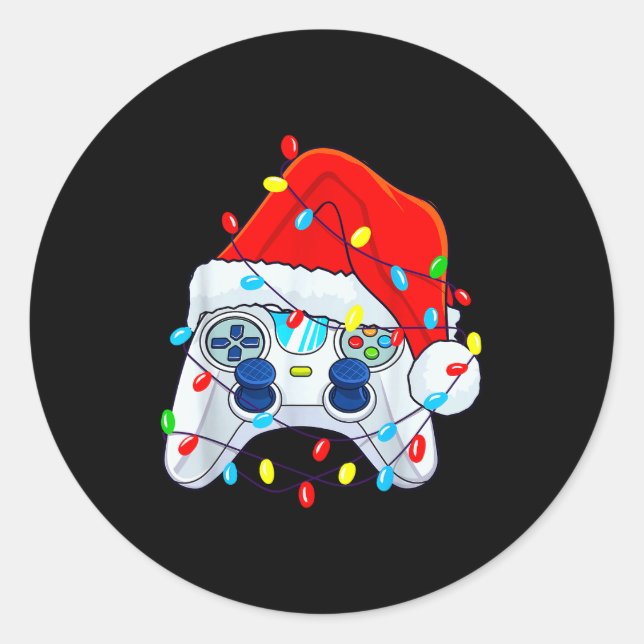 Video Game Controller Christmas Santa Hat Gamer Bo Classic Round Sticker (Front)