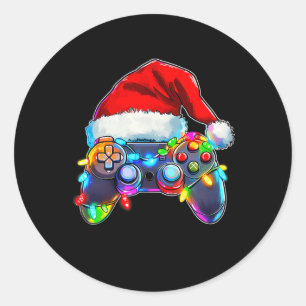 Video Game Controller Christmas Santa Hat Gamer Bo Classic Round Sticker