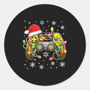 Video Game Controller Christmas Santa Hat Gamer Bo Classic Round Sticker