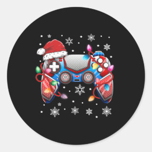 Video Game Controller Christmas Santa Hat Gamer Bo Classic Round Sticker