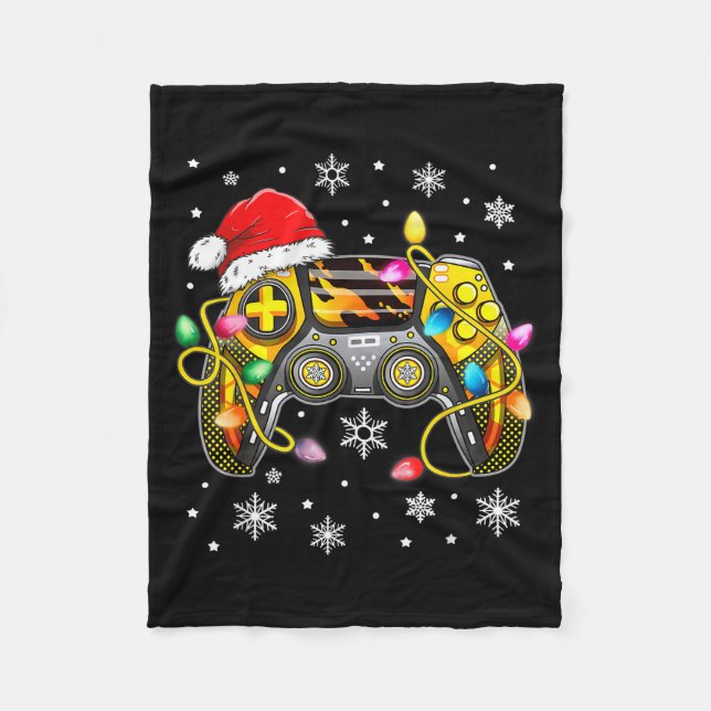 Video Game Controller Christmas Santa Hat Gamer Bo Fleece Blanket (Front)