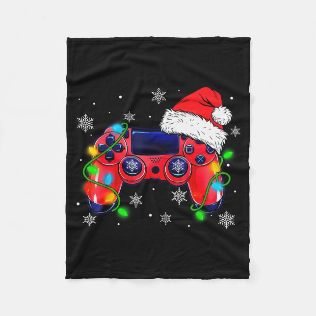 Video Game Controller Christmas Santa Hat Gamer Bo Fleece Blanket (Front)