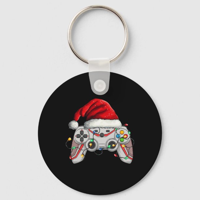 Video Game Controller Christmas Santa Hat Gamer Bo Key Ring (Front)