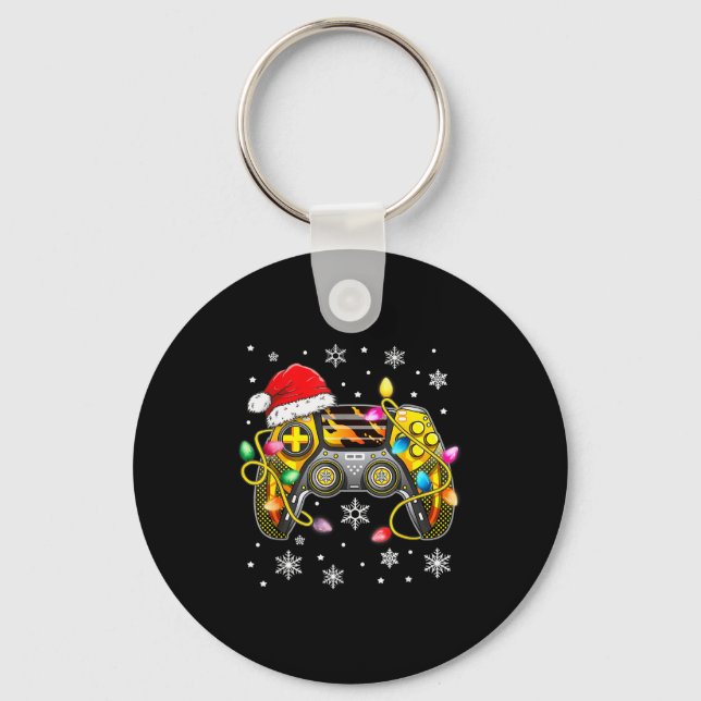 Video Game Controller Christmas Santa Hat Gamer Bo Key Ring (Front)