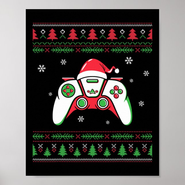 Video Game Controller Christmas Santa Hat Gamer Bo Poster (Front)