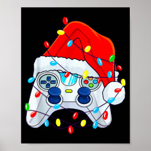 Video Game Controller Christmas Santa Hat Gamer Bo Poster