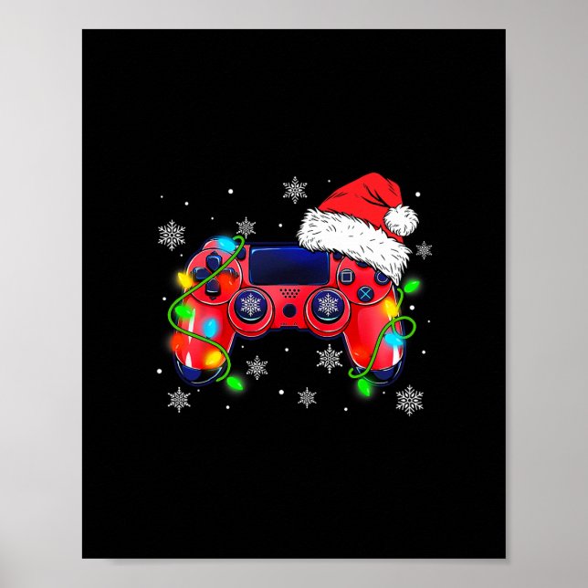 video game controller christmas santa hat gamer bo poster (Front)