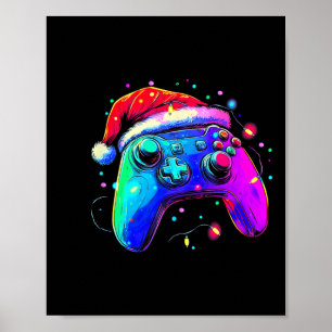Video Game Controller Christmas Santa Hat Gamer Bo Poster