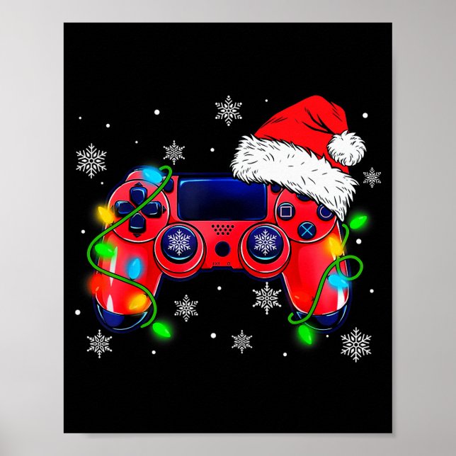 Video Game Controller Christmas Santa Hat Gamer Bo Poster (Front)