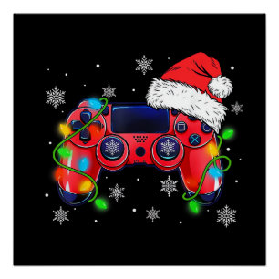 Video Game Controller Christmas Santa Hat Gamer Bo Poster