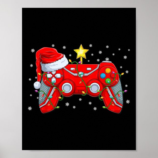 Video Game Controller Christmas Santa Hat Gamer Bo Poster (Front)