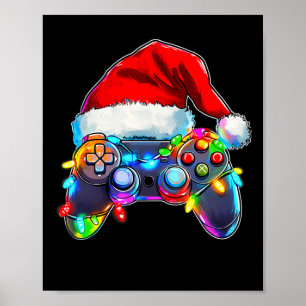 Video Game Controller Christmas Santa Hat Gamer Bo Poster