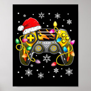 Video Game Controller Christmas Santa Hat Gamer Bo Poster