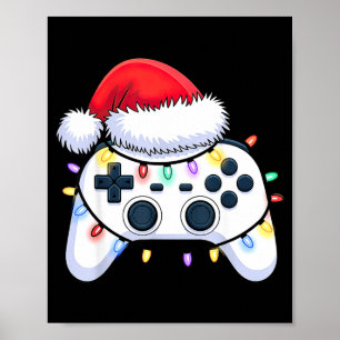 Video Game Controller Christmas Santa Hat Gamer Bo Poster