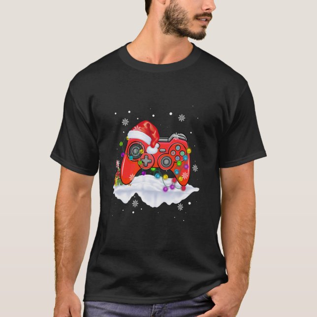 Video Game Controller Christmas Santa Hat Gamer Bo T-Shirt (Front)