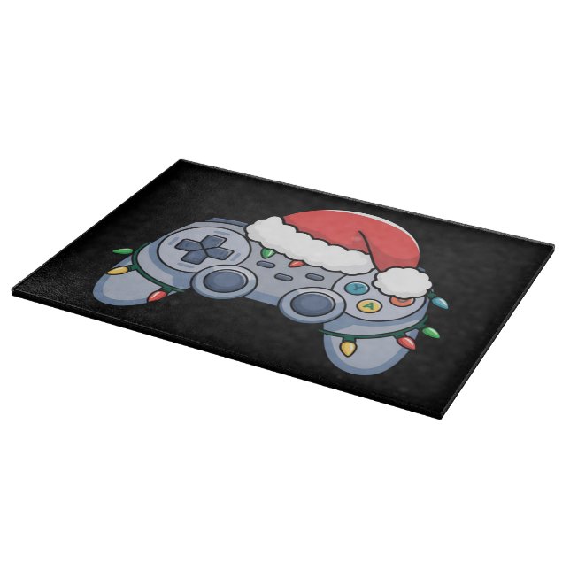 Video Game Controller Christmas Santa Hat Gamer Cutting Board (Corner)