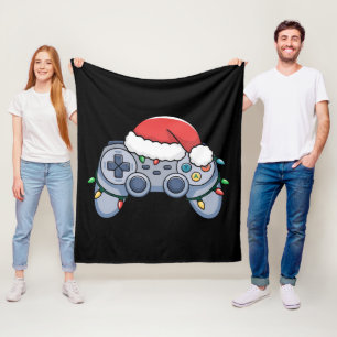Video Game Controller Christmas Santa Hat Gamer Fleece Blanket