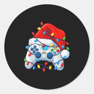 Video Game Controller Christmas Santa Hat Gamer Fu Classic Round Sticker