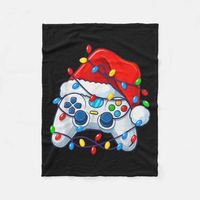 Video Game Controller Christmas Santa Hat Gamer Fu Fleece Blanket (Front)