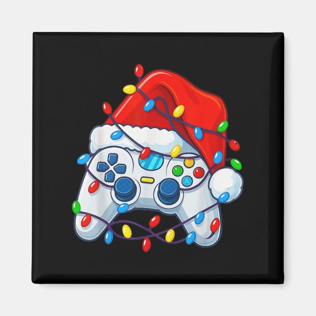 Video Game Controller Christmas Santa Hat Gamer Fu Magnet (Front)