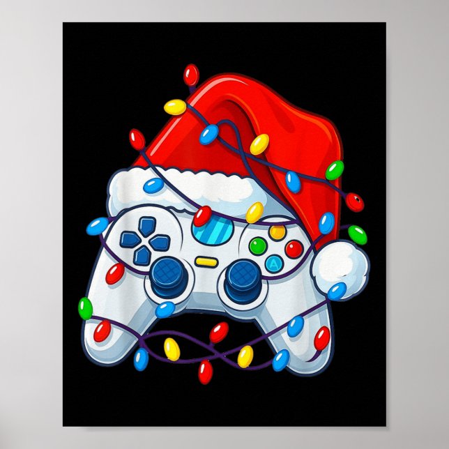 Video Game Controller Christmas Santa Hat Gamer Fu Poster (Front)