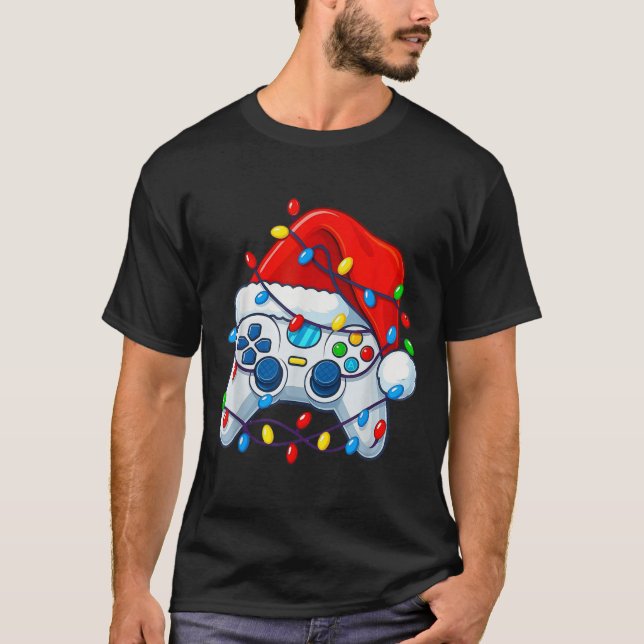 Video Game Controller Christmas Santa Hat Gamer Fu T-Shirt (Front)